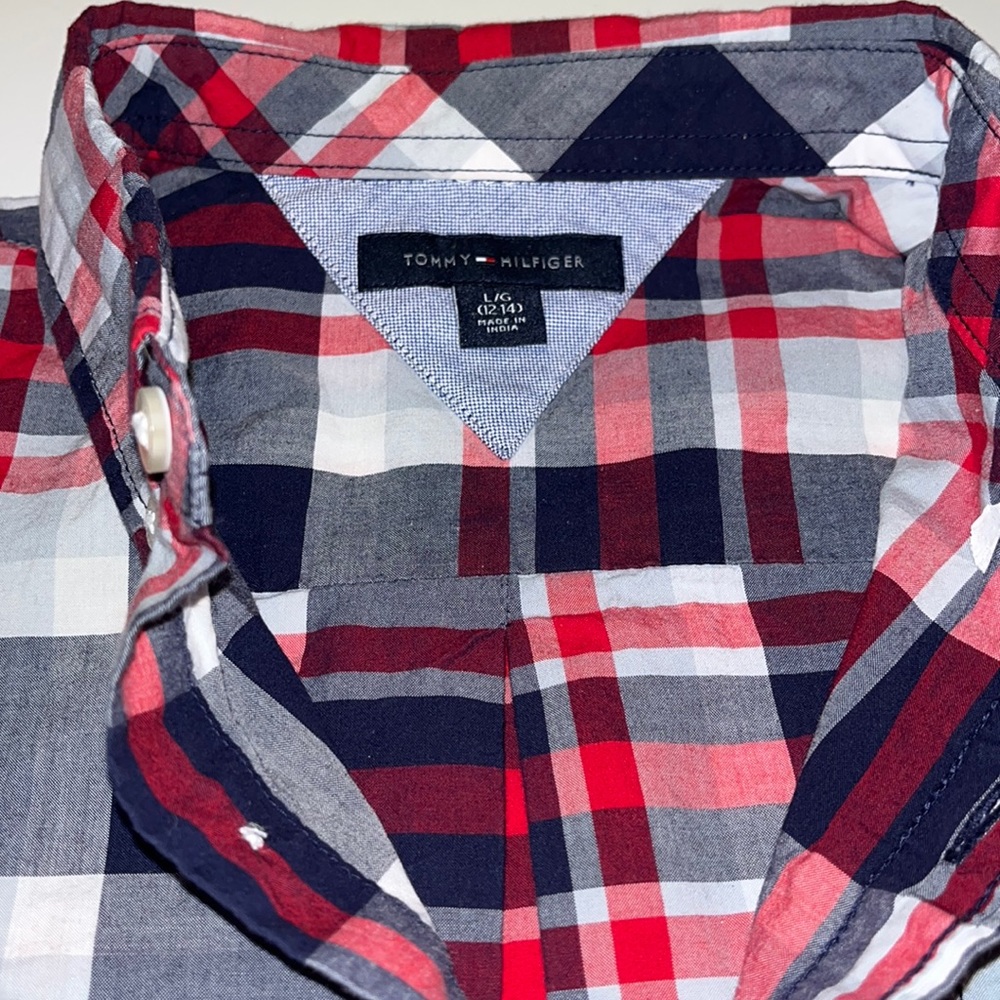 Boys Hilfiger Plaid Casual Long Sleeved Shirt - Large 12/14 - Picture 3 of 4